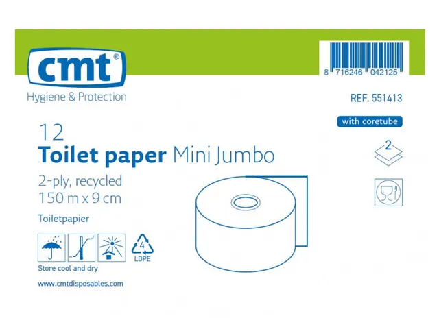 CMT Toiletpapier Mini jumbo Recycled 2-laags 150 Meter 12 Rol