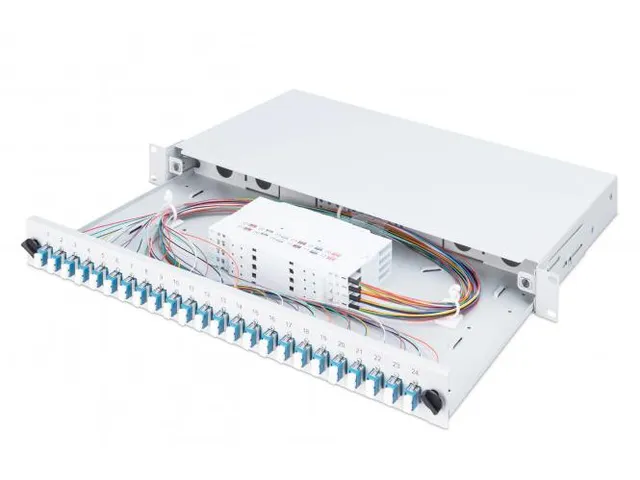 LWL-splicebox 1U uitgerust 24x LC DX OS2 incl. splicecassette