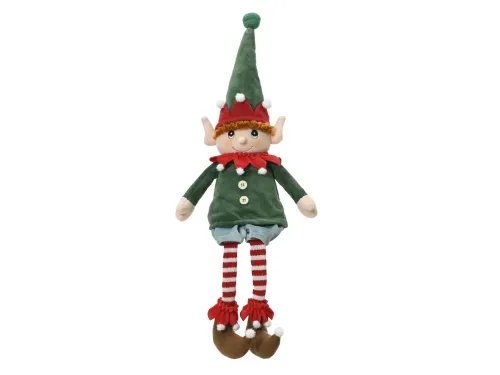 Decoris Kerstdecoratie Elf zittend met hangende benen 60cm