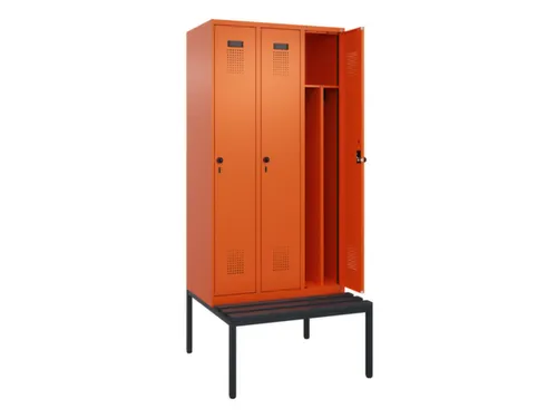 locker met bank,voor scheiding van kleding,HxBxD 2120x900x815mm,3vak