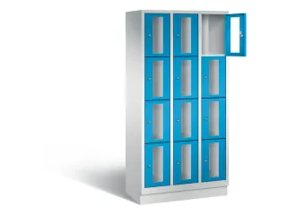 Lockerkast 1800x900x500mm 3x4 vakken Cilinderslot, Sokkel, RAL5012 - 1