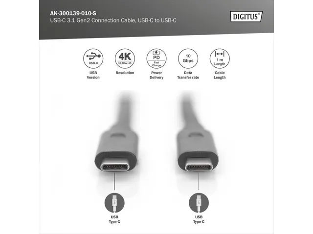 USB Type-C-aansluitkabel Type-C naar C 1m Gen2 5A 10GB 3.1versie Zwart