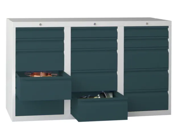 ladekast HxBxD 900x1500x500mm 15laden RAL7035 front RAL7016