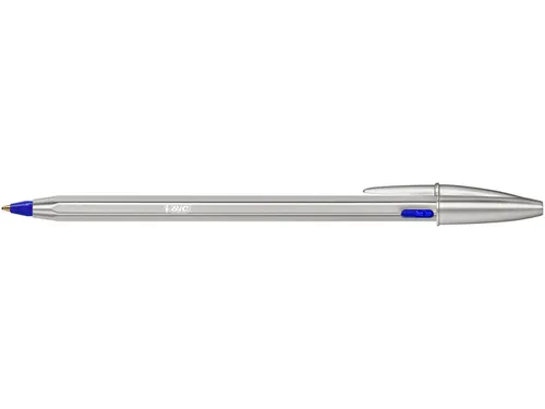 Balpen Bic Cristal Re-new medium zilver + 2 vullingen blauw