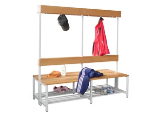 Omkleedbank 1500x770mm Houten Latten M. Schoenenrek Dubbel Lichtgrijs - 1