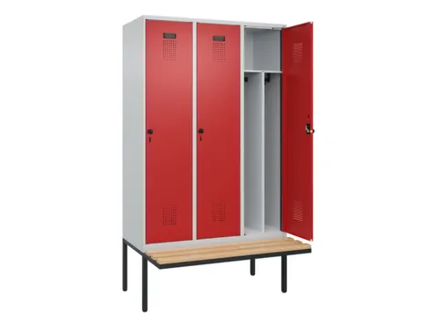 locker met bank,voor scheiding van kleding,HxBxD 2120x1200x815mm,3vak