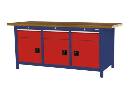 werkbank,HxBxD 860x2000x750mm,onderstel RAL5013,fronten RAL3020