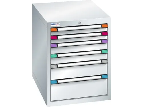 ladekast,HxBxD 800x605x695mm,6lade(n),cil.-slot,RAL7035,front RAL7035