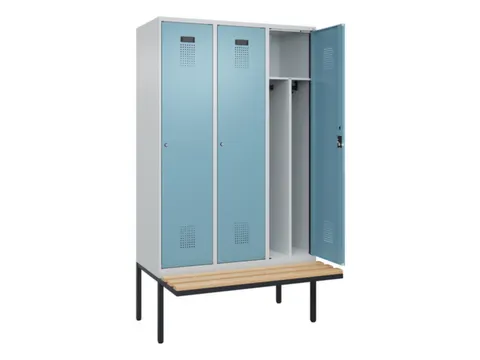 locker met bank,voor scheiding van kleding,HxBxD 2120x1200x815mm,3vak