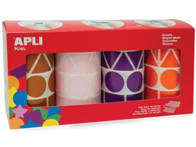 stickers XL, 4 rollen, 4 kleuren, 4 vormen | ApliLabels.nl