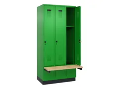 locker met bank,HxBxD 1950x900x815mm,3vak,vak B 300mm,draaigrendel