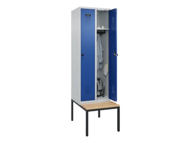 locker met bank,HxBxD 2120x600x815mm,2vak,vak B 300mm,draaigrendel