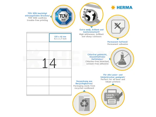 HERMA 4452 Premium etiketten A4 105x42mm Wit 1400 stuks
