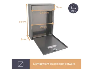 Brievenbus Ibiza Zilvergrijs met naamplaatje incl. 2 sleutels 36x26x8c - 8