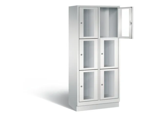 Lockerkast 1800x810x500mm 2x3 vakken Cilinderslot, Sokkel, RAL7035