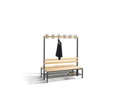 Omkleedbank 1500mm Houten Zitlatten Dubbel Hakenlijst Schoenenrek