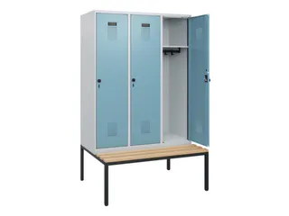locker met bank,HxBxD 1950x1200x815mm,3vak,vak B 400mm,draaigrendel - 1