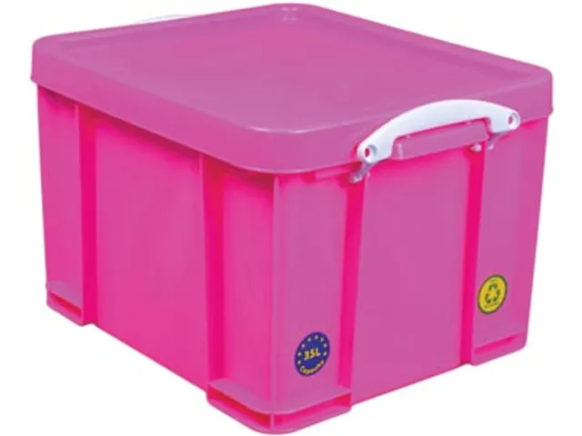 Boîte de rangement 35 Litres Rose Néon + poignées