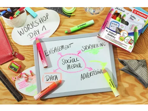 Whiteboardpotlood STABILO MARKdry 4 stuks neon kleuren