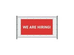 Hekwerkbanner 200x100 cm Rood met Engelse Print WE ARE HIRING