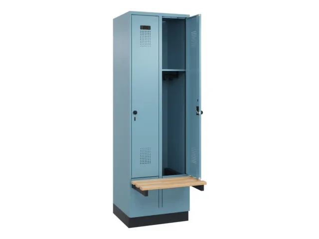locker met bank,HxBxD 1950x600x815mm,2vak,vak B 300mm,draaigrendel