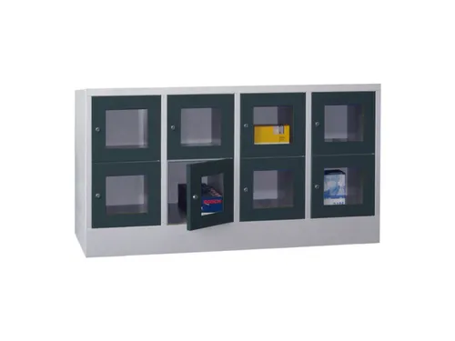 lockerkast,HxBxD 855x1600x500mm,4x2vakken,RAL7035,front RAL7016