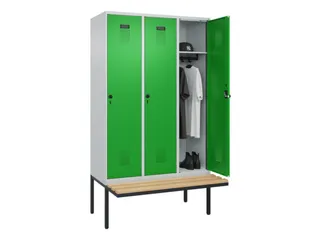locker met bank,HxBxD 2120x1200x815mm,3vak,vak B 400mm,draaigrendel - 1