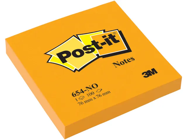 Memoblok Post-it 654 76x76mm oranje 100 vel