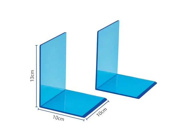 Boekensteun MAUL 10x10x13cm acryl set 2 neon blauw transparant