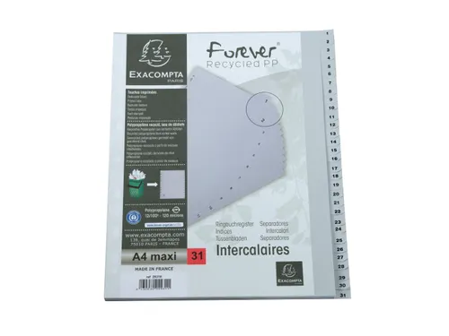 Bedrukte Tabbladen A4+ Grijs Polypropyleen 31-delig 1-31 23-Gaats