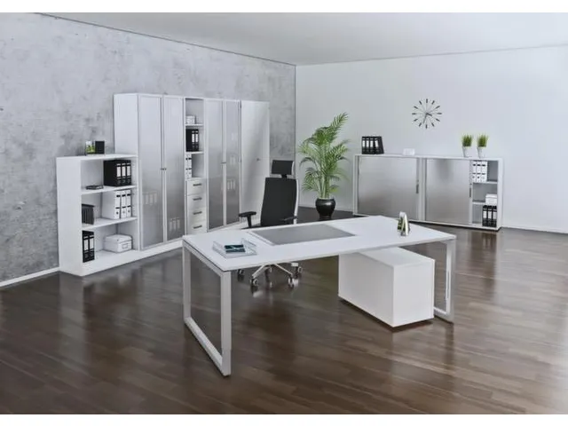 bureau à hauteur réglable HxlxP 650-850x2000x1000mm panneau blanc