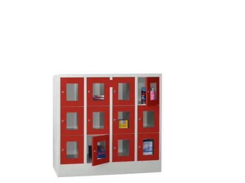 lockerkast,HxBxD 1187x1200x500mm,4x3vakken,RAL7035,front RAL3000