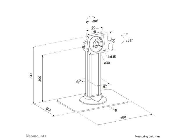 Neomounts DS15-631BL1 Tablet standaard bureau - 75° kantelbaar - 90°