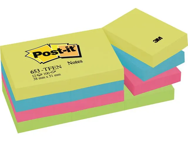 Post-it Zelfklevend Notitieblok, 38x51mm, Energetic Kleuren assorti