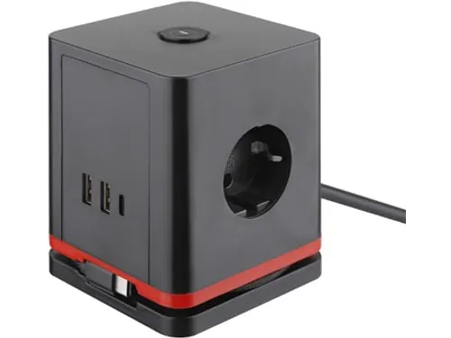 IOIO Stekkerdoos Kubus SW1000 3-voudig + 3x USB Zwart