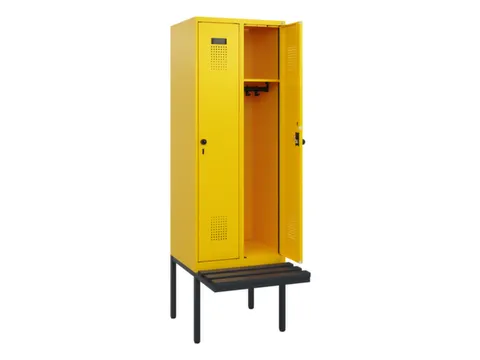 locker met bank,HxBxD 1950x600x815mm,2vak,vak B 300mm,draaigrendel