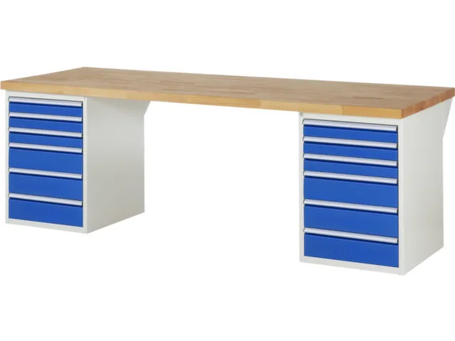 werkbank,HxBxD 890x2500x900mm,beukblad,draagverm. 750kg,2containers