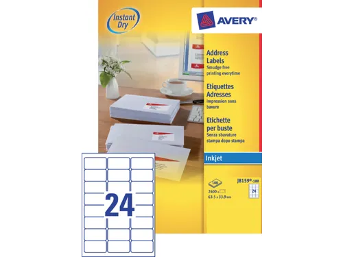 Etiket Avery J8159-100 63.5x33.9mm Inkjet Wit 2400 stuks