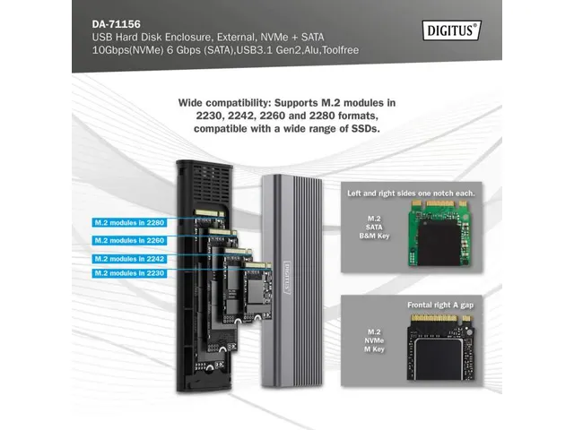 USB externe harde schijf behuizing NVMe+SATA USB3.1 Gen2 Alu Wolfraam