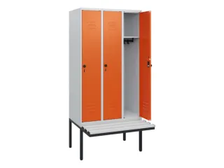 locker met bank,HxBxD 1950x900x815mm,3vak,vak B 300mm,draaigrendel - 2