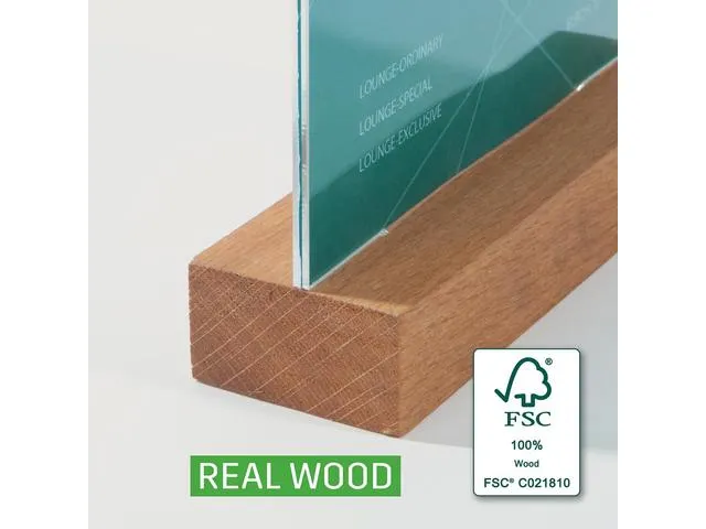 Tafelstandaard Sigel A6 eiken voet helder acryl 1.5mm