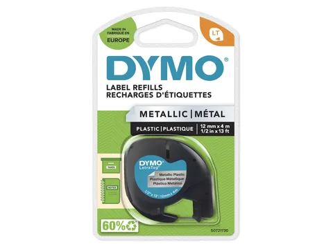 Labeltape Dymo Letratag 91208 Metallic 12mm Zwart Op Zilver S0721730