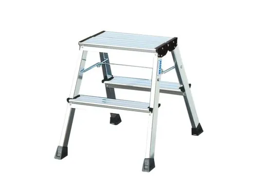 Verrijdbaar Vouwtrapje Aluminium 2x2treden 4 Geveerde Wielen Blauw