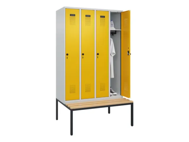 locker met bank,HxBxD 2120x1200x815mm,4vak,vak B 300mm,draaigrendel