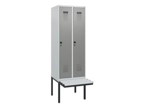 locker met bank,HxBxD 1950x600x815mm,2vak,vak B 300mm,draaigrendel