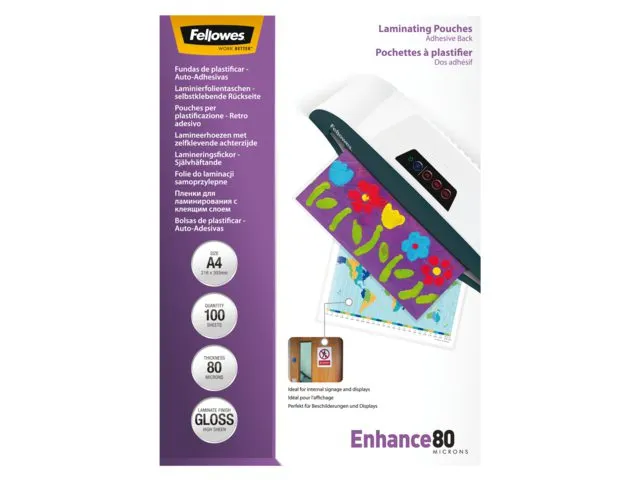 Lamineerhoes Fellowes Zelfklevend A4 80 Micron