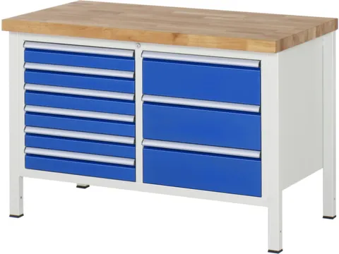 établi HxlxP 840-1040x1250x700mm plateau hêtre force 1250kg 4 pieds