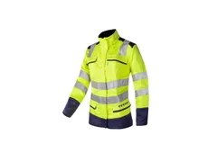 Sioen 066V dames hi-vis werkjas, fluo geel/marineblauw, maat 40, per s