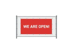 Hekwerkbanner 200x100 cm Rood met Engelse Print We Are Open
