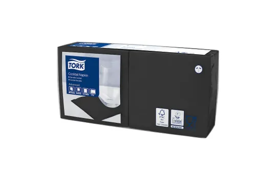 Tork 477829 Cocktailservet Zwart 24x24cm 2-laags 1/4 vouw 12x200st